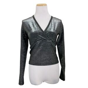 Vintage Moda International 90s Y2k Metallic Silver Lurex long sleeve top